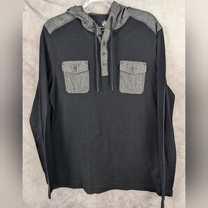 Rock And Republic Large Pullover With Drawstring Hood Black/Gray
